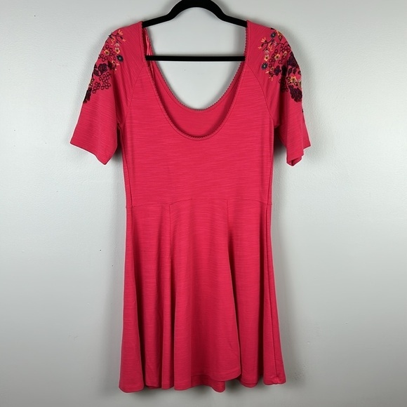 Free People Floral Garden Embroidered Sleeve A Line Dress Large Pink Raspberry - Picture 13 of 13